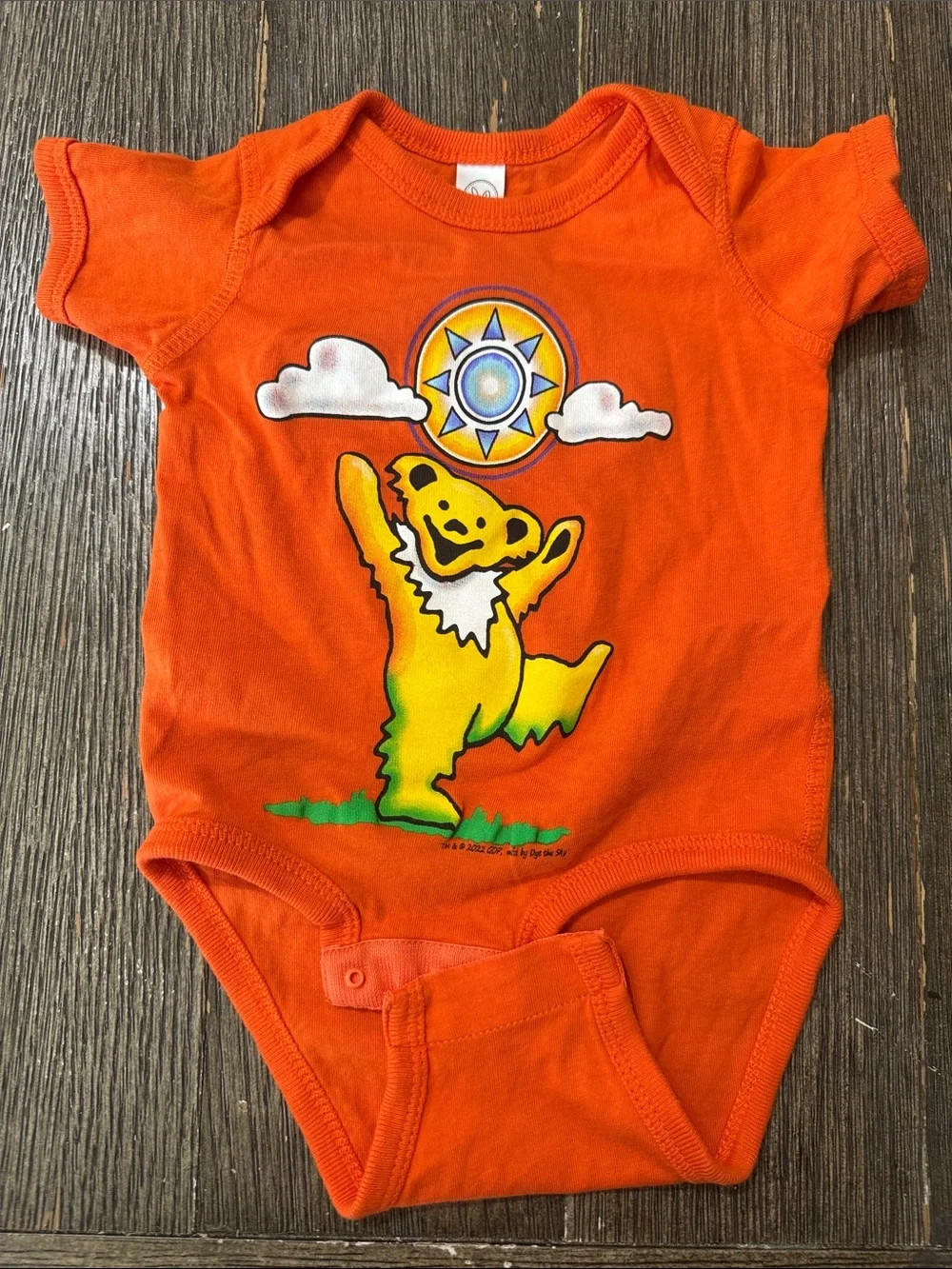 Grateful Dead Dancing Bear Baby Bodysuit | Size 6M | Orange | Day of the Dead